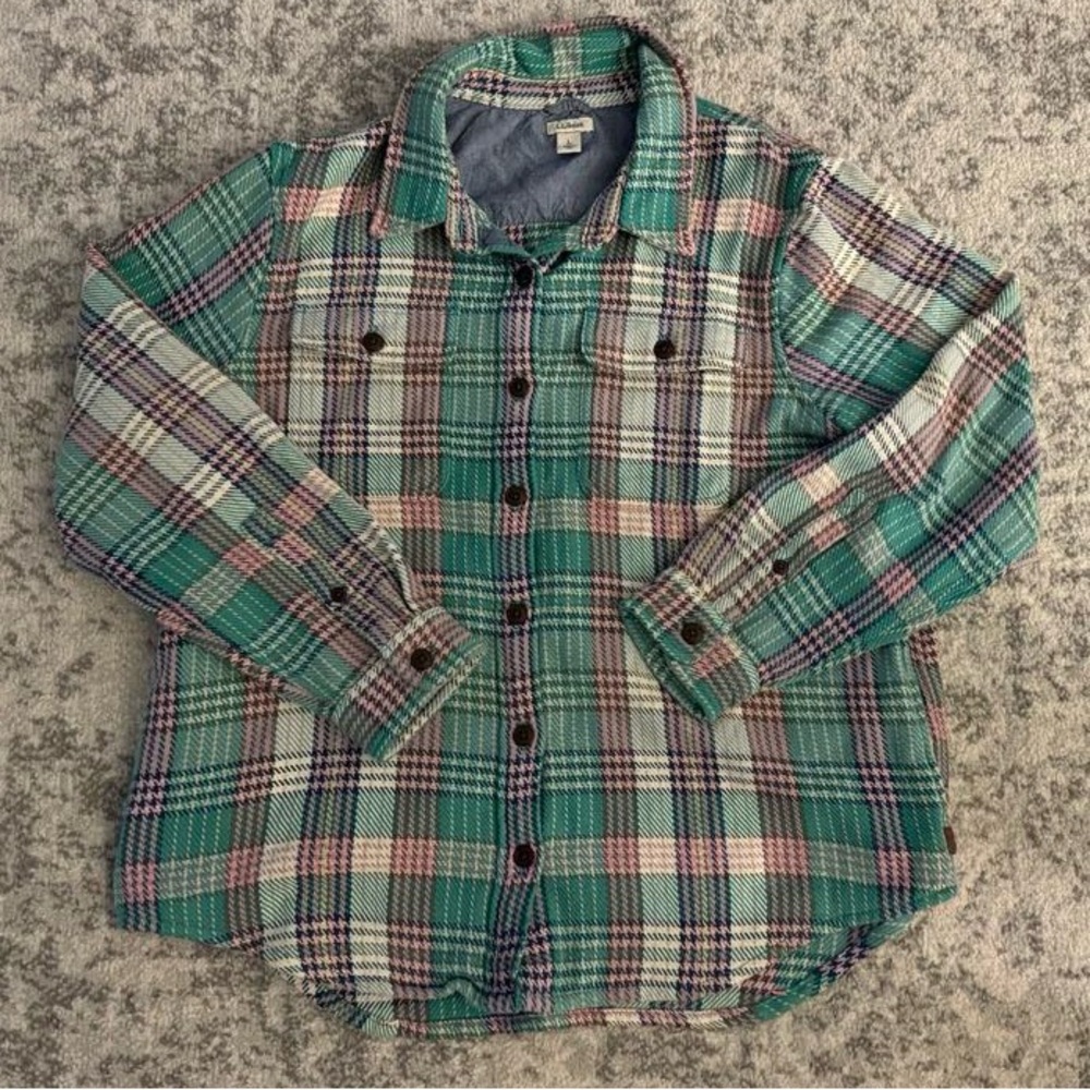 L.L Bean Plaid Button Front Jacket  Size Large